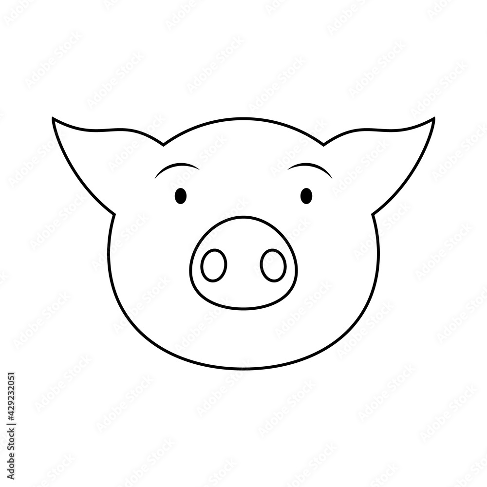 Head with face of cute pig icon and logo. Linear and outline vector ...