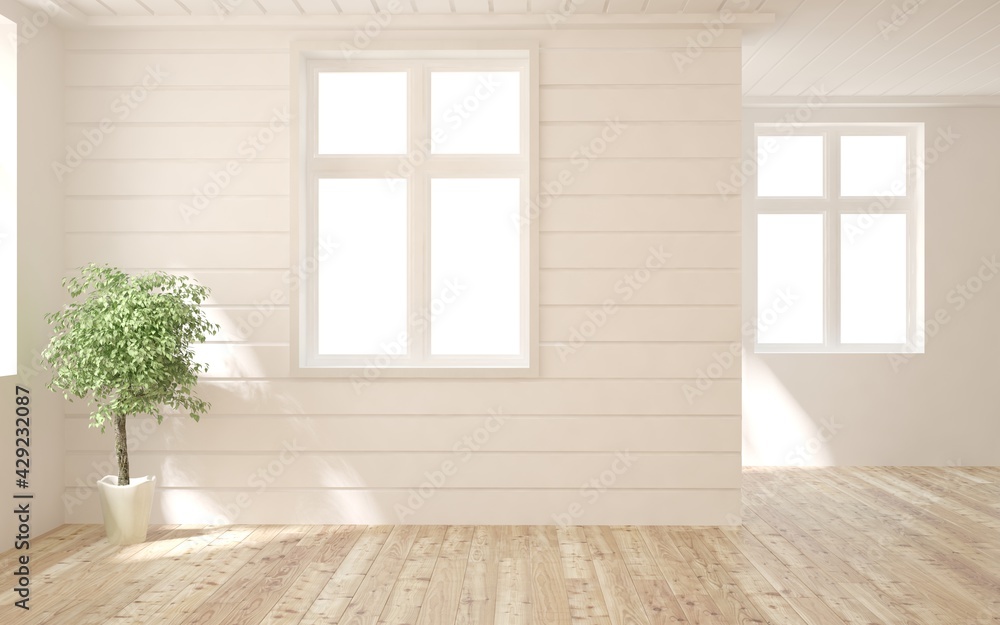 White empty room. Scandinavian interior design. 3D illustration White empty room. Scandinavian interior design. 3D illustration