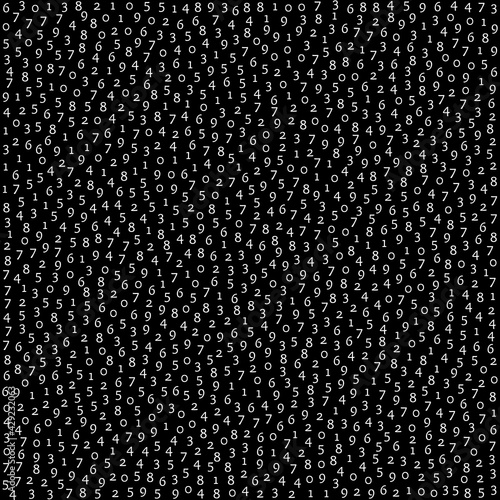 Falling numbers, big data concept. Binary white orderly flying digits. Unequaled futuristic banner on black background. Digital vector illustration with falling numbers.