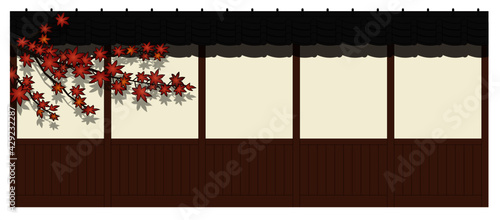 もみじと和風壁の立面図