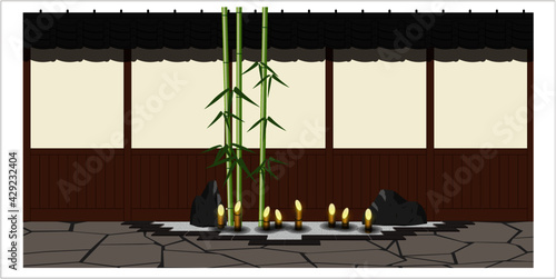 和風壁と坪庭のパースイラスト