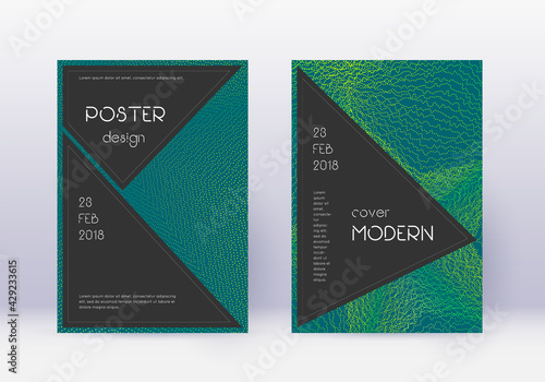 Black cover design template set. Green abstract li