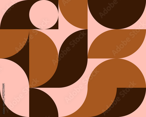 Artistic Scandinavian style poster in brown and pink colors. Geometric pattern for web banner, decor of pillows in the interior, business presentations, corporate identity. 