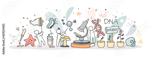 Biology science education concept vector poster in flat style design. Biology school laboratory equipment.