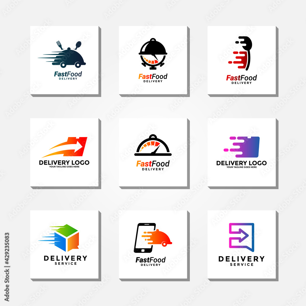 Fototapeta premium Delivery logo design collection. As delivery service logo concept, food order, fast box, etc.
