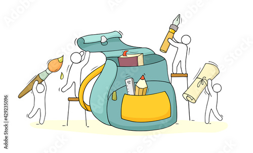 Sketch illustration - people pack schoolbag.