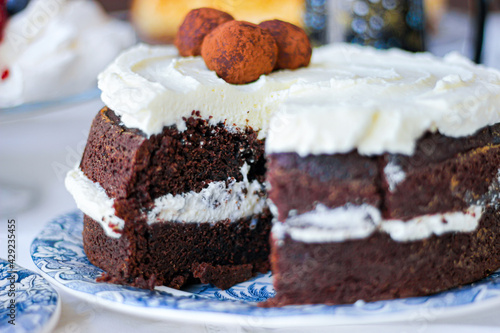 Chocolate and cream cake with truffles