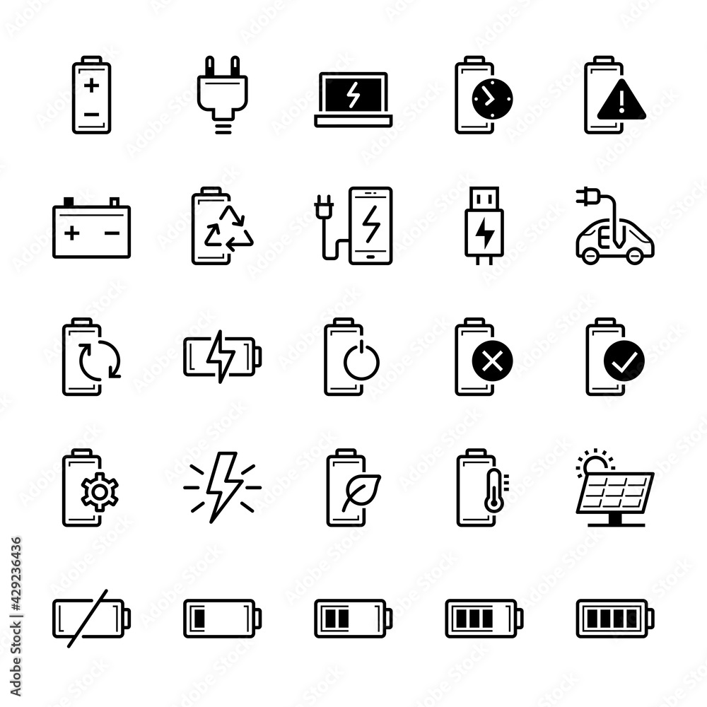 Battery and power icons, charging icon, vector illustration.
Battery and power icons, charging icon, vector illustration.