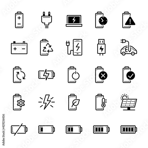 Battery and power icons, charging icon, vector illustration.
