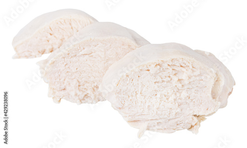 Obraz na płótnie Pieces of boiled chicken breast isolated on white background w salonie