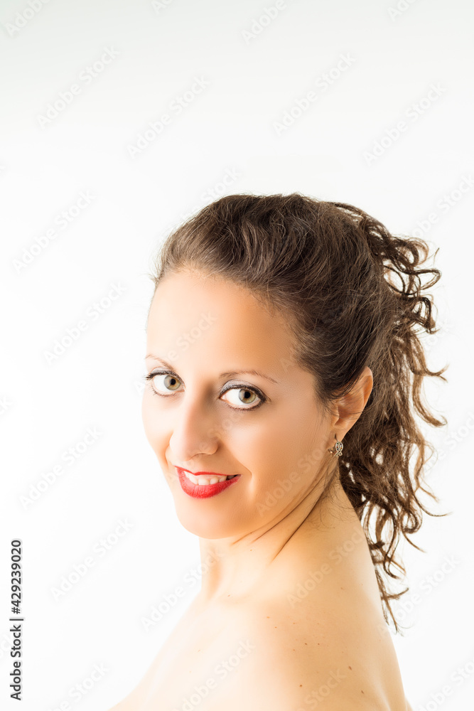 Portrait of a woman with red lips. Portrait of a woman with red lips.