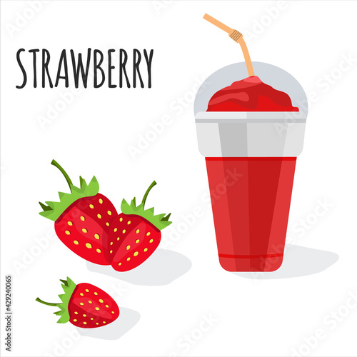 Vector illustration of glass of strawberry juice with strawberry
