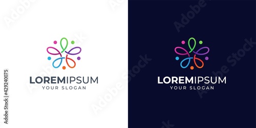 colorful people and star logo design inspiration. floral logo
