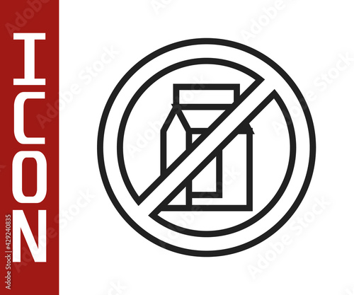 Black line No pack of milk icon isolated Black line background. Not allow milk. Allergy concept, lactose intolerance allergy warning sign. Vector
