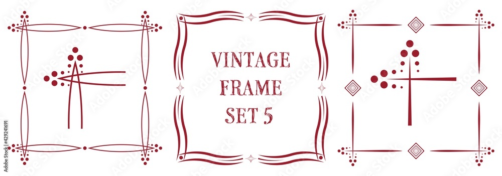 Vintage frame set 5 vector illustration. Rectangle shaped retro style ...