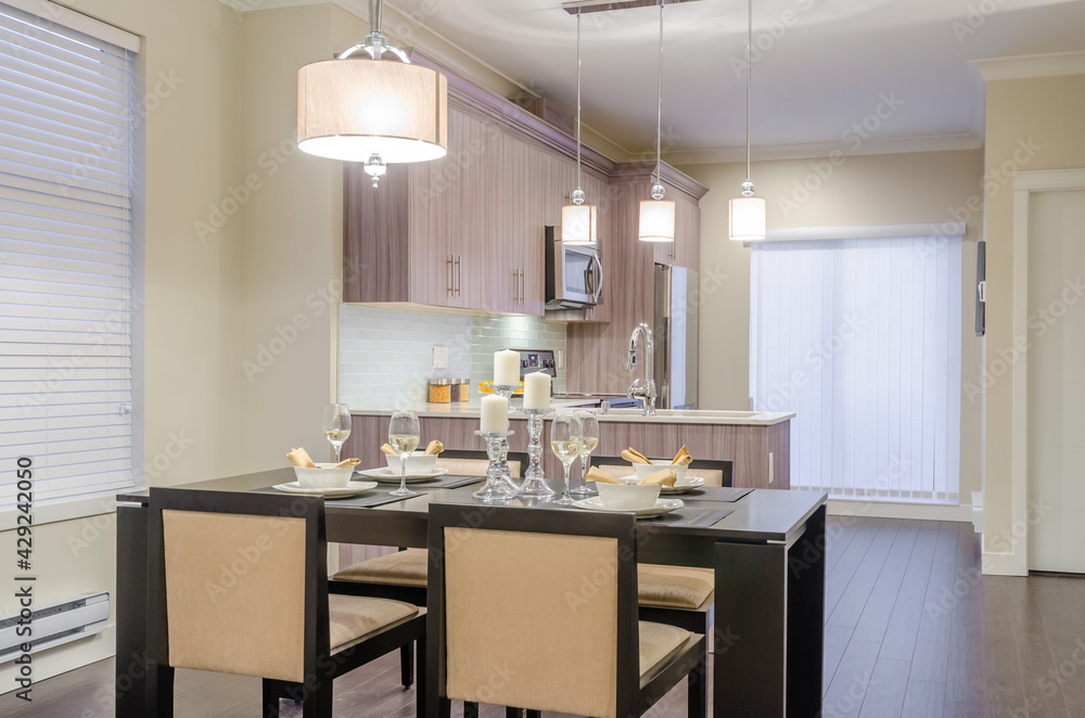 Modern dining room in luxury house. Modern dining room in luxury house.