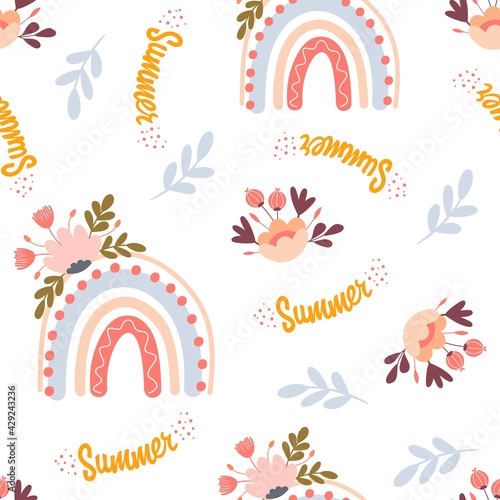 Boho Vector Kids Pattern with Rainbow Summer
