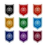 Lion shield logo icon isolated on white background color set