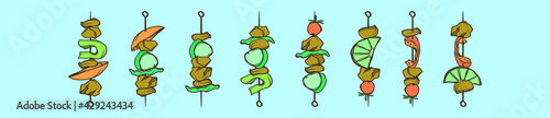 set of brochette food cartoon icon design template with various models. vector illustration isolated on blue background