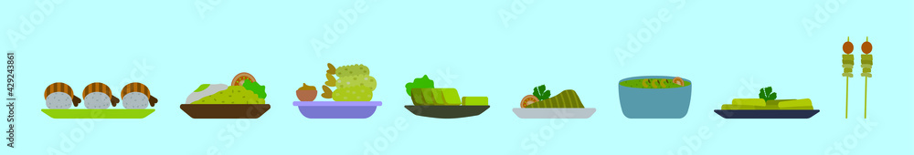 set of asian foods cartoon icon design template with various models. vector illustration isolated on blue background