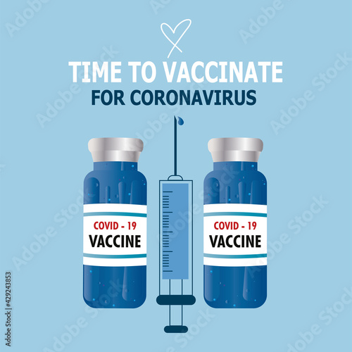 Coronavirus vaccine illustration. Time to vaccinate. Covid-19 medical treatment - Vector