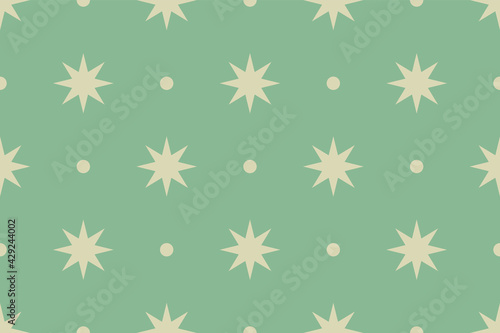 Wallpaper Mural Vintage seamless ornament. Beige stars. Olive color background. Khaki-coloured template for fabric or wrapping. Textile design. Stylish background for cards. Seamless pastel pattern. Retro. Wallpapers Torontodigital.ca