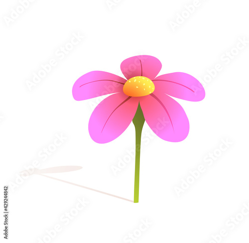 Cute pink flower with shade isolated on white vector clip art.