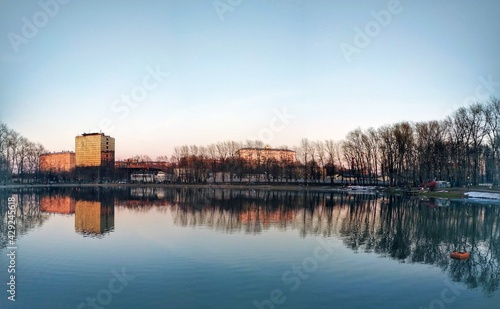 reflection of the park in the lake