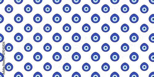 Blue evil eye amulet seamless pattern vector on isolated white background. Decorative Turkish and Greek evil eyes.