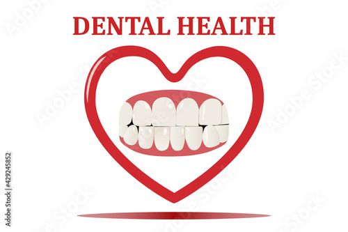 Dental health illustration vector isolated on white background. Teeth drawings and heart. Diagnosis, prevent, protection, and gingivitis concept.