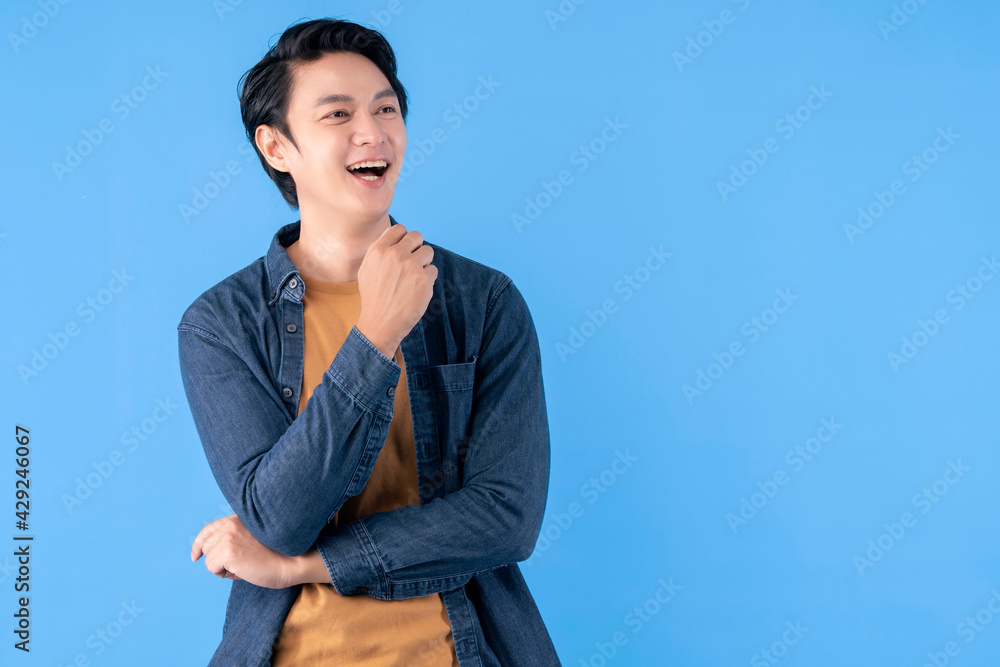 portrait of cheerful smile asian male adult wear casual cloth smile laugh gesture hand with happiness and joyful expression white background portrait of cheerful smile asian male adult wear casual cloth smile laugh gesture hand with happiness and joyful expression white background