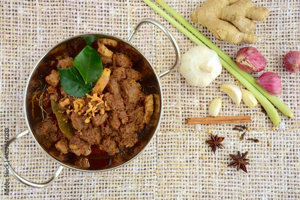 Fototapeta premium Beef Rendang. Traditional Indonesian dish served during Eid al Fitr or Idul Fitri. 