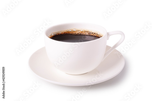 black coffee and bubble in white mug isolated on background