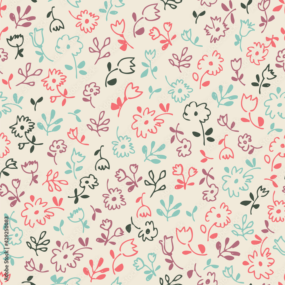 Flower doodle pattern, vector hand drawn floral illustration Flower doodle pattern, vector hand drawn floral illustration