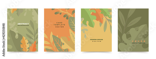 Vector set of abstract backgrounds in modern style with tropical leaves and plants.Trendy simple vector illustration for cover design templates,invitation,  posters,flyer,social media stories,banners