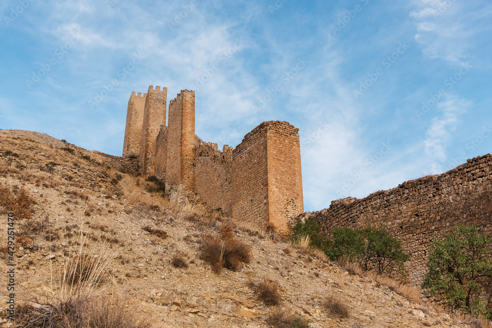 medieval castle wall of Albarracin, Aragon, Spain, sunny day