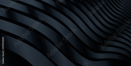 3D render black corrugated stripe textured background