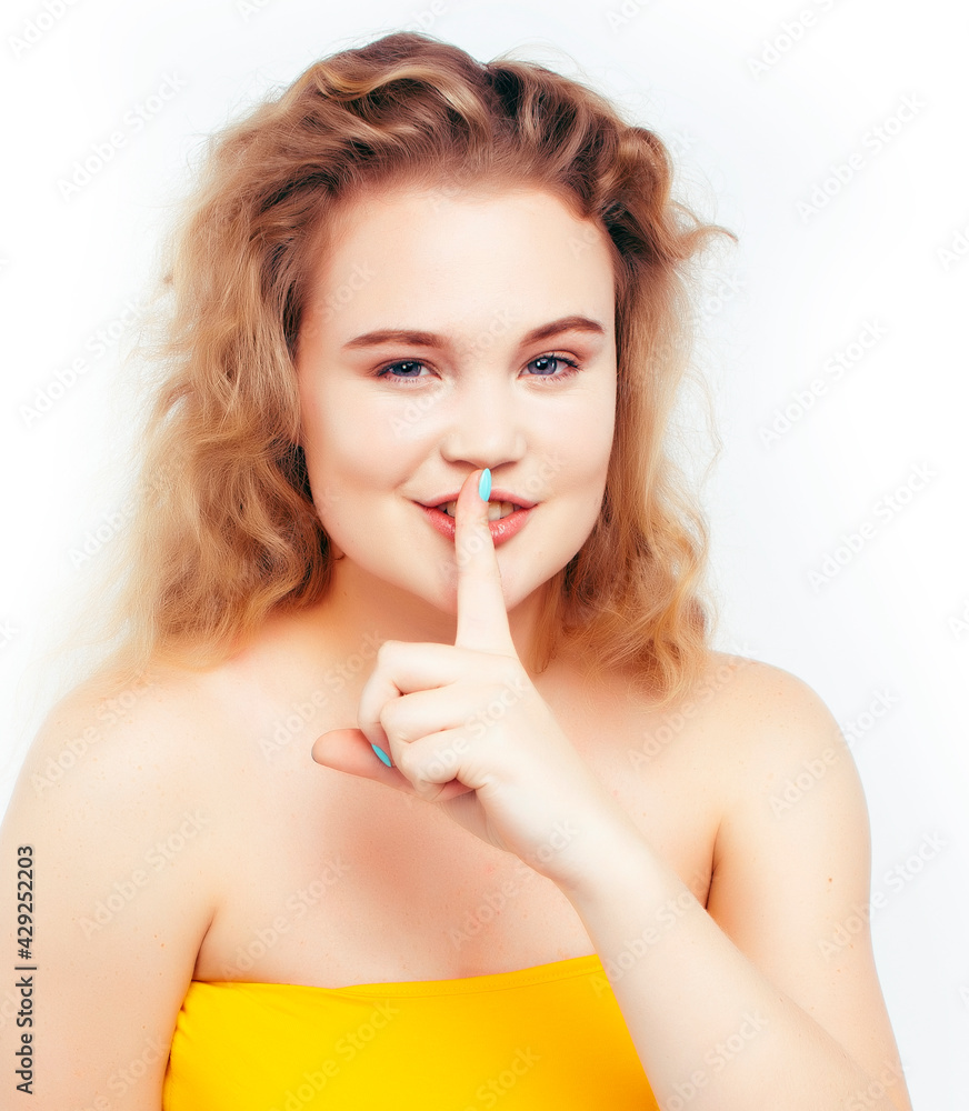 oung pretty blond girl posing happy smiling on white background isolated, lifestyle people concept oung pretty blond girl posing happy smiling on white background isolated, lifestyle people concept