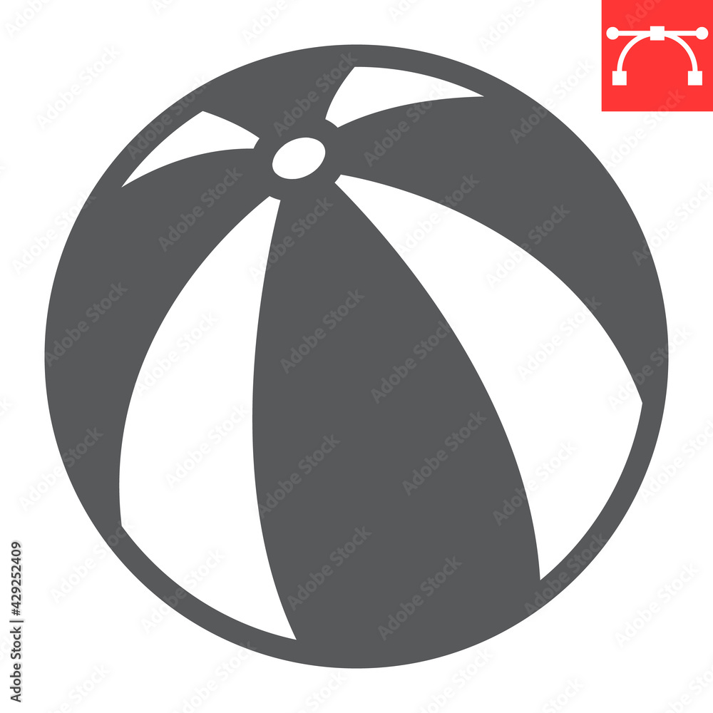 Beach ball glyph icon, toy and tourism, beachball vector icon, vector graphics, editable stroke solid sign, eps 10