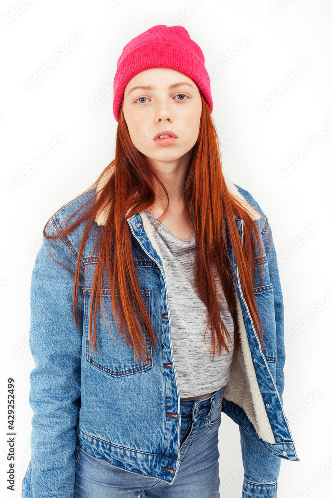 young pretty teenage hipster girl posing emotional happy smiling on white background, lifestyle people concept young pretty teenage hipster girl posing emotional happy smiling on white background, lifestyle people concept
