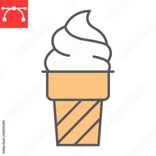 Ice cream color line icon, dessert and sweet, ice cream cone vector icon, vector graphics, editable stroke filled outline sign, eps 10