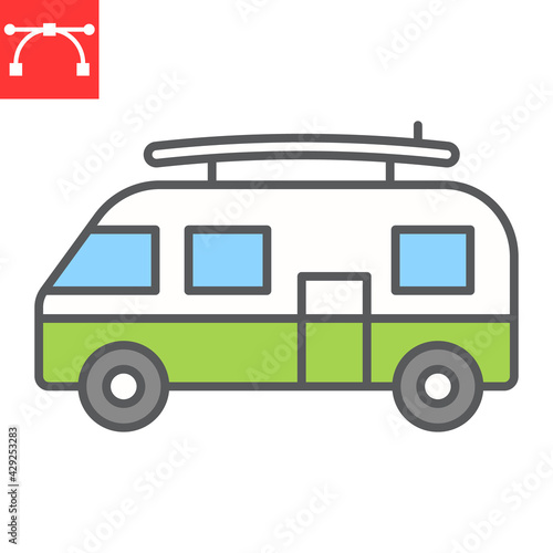 Surfer van color line icon, vehicle and beach, summer van vector icon, vector graphics, editable stroke filled outline sign, eps 10