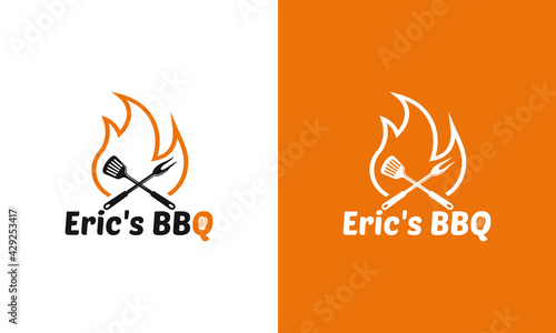 barbecue logo design. bbq logotype and fire logo concept