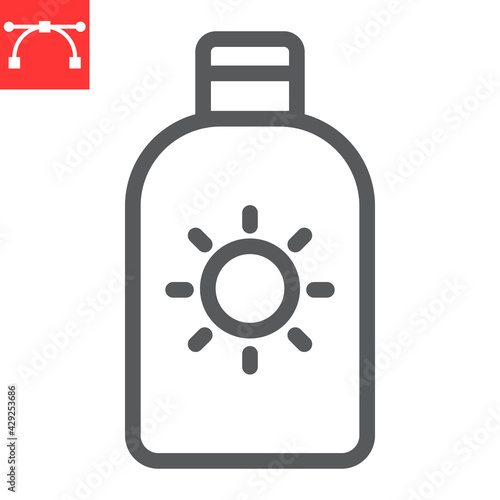 Sunscreen line icon, SPF and sunblock, sun lotion vector icon, vector graphics, editable stroke outline sign, eps 10