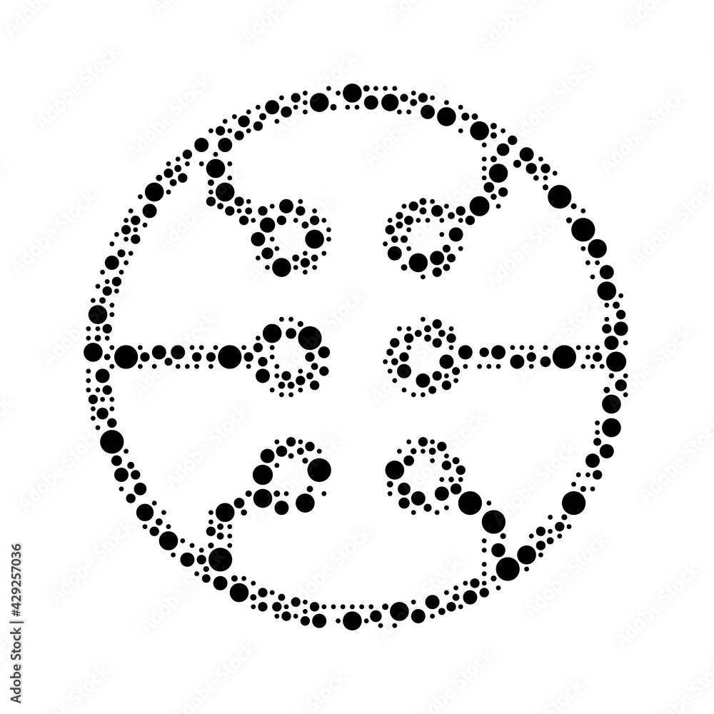 A large microcircuit symbol in the center made in pointillism style. The center symbol is filled with black circles of various sizes. Vector illustration on white background A large microcircuit symbol in the center made in pointillism style. The center symbol is filled with black circles of various sizes. Vector illustration on white background