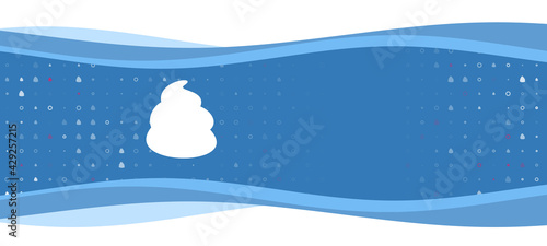 Blue wavy banner with a white poop symbol on the left. On the background there are small white shapes, some are highlighted in red. There is an empty space for text on the right side © Alexey