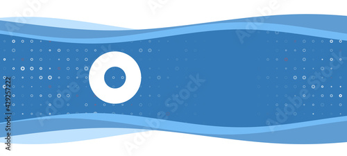 Blue wavy banner with a white record media symbol on the left. On the background there are small white shapes, some are highlighted in red. There is an empty space for text on the right side