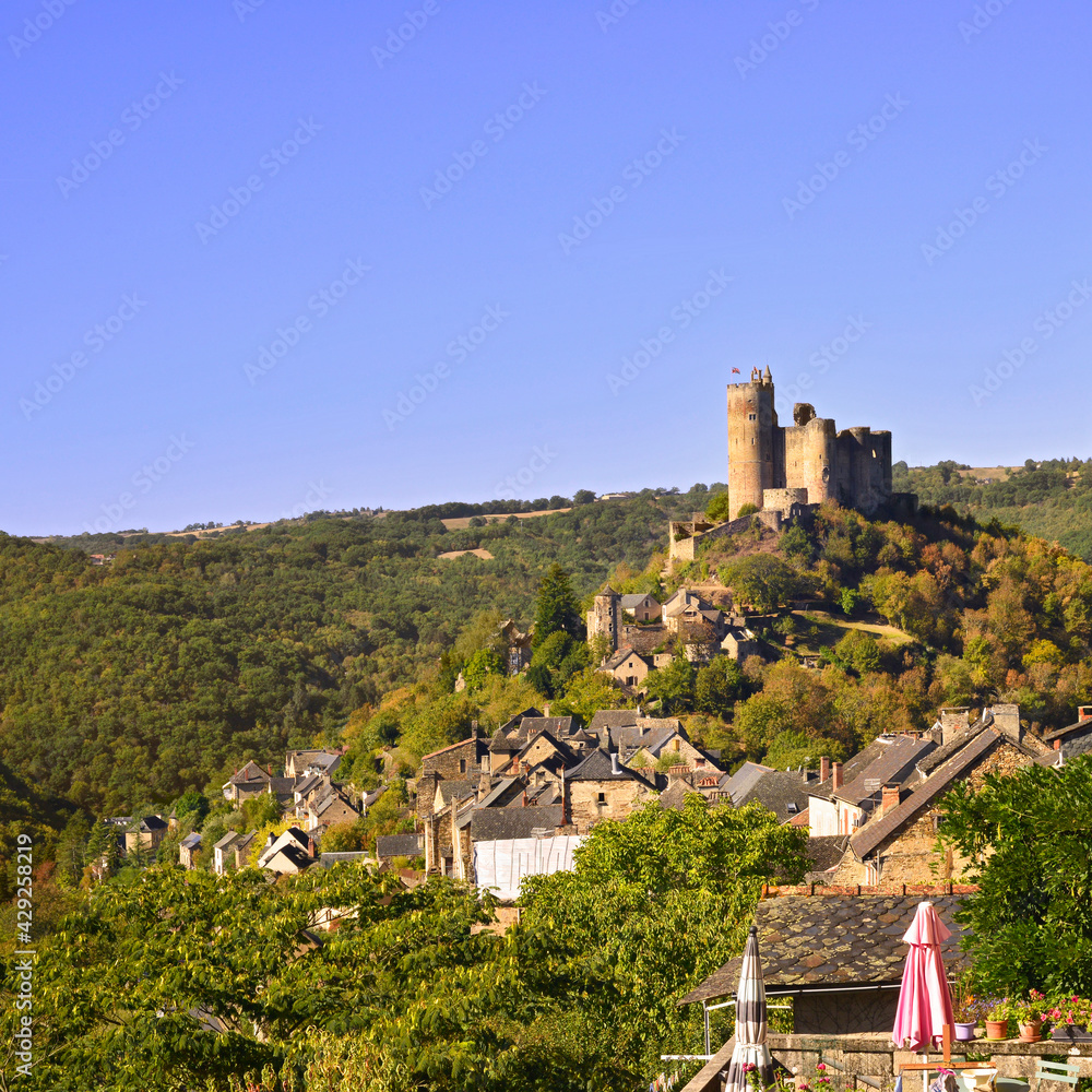 Carré point de vue sur le château de Najac (12270), département de l'Aveyron en région Occitanie, France