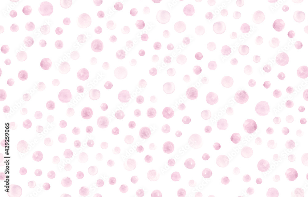 Seamless Rose Watercolor Circles. Rounds Texture. Pastel Spots Background. Cute Pink Watercolor Circles. Modern Abstract Dots Wallpaper. Geometric Hand Paint Fabric. Pink Watercolor Circles.