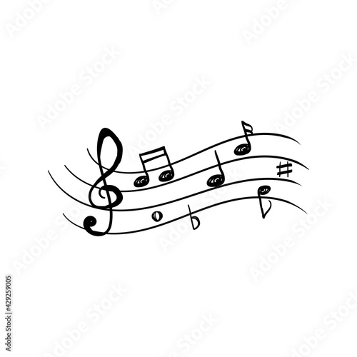 Music notes hand drawn vector design isolated on white background. Set of music notes icon design in doodle style